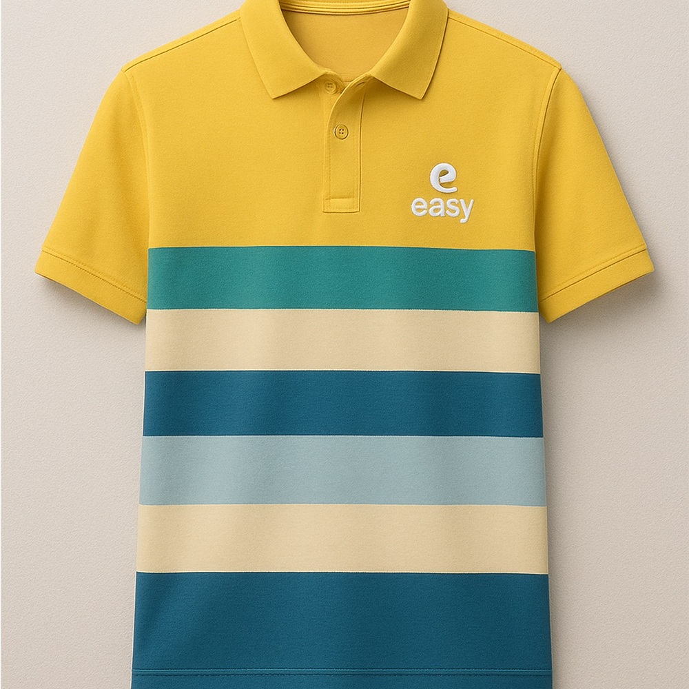 Easy Men's Striped Polo Shirt - Yellow and Blue